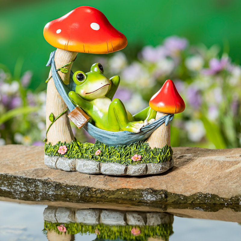 Statue de grenouille relaxante en hamac en résine, H 8 po