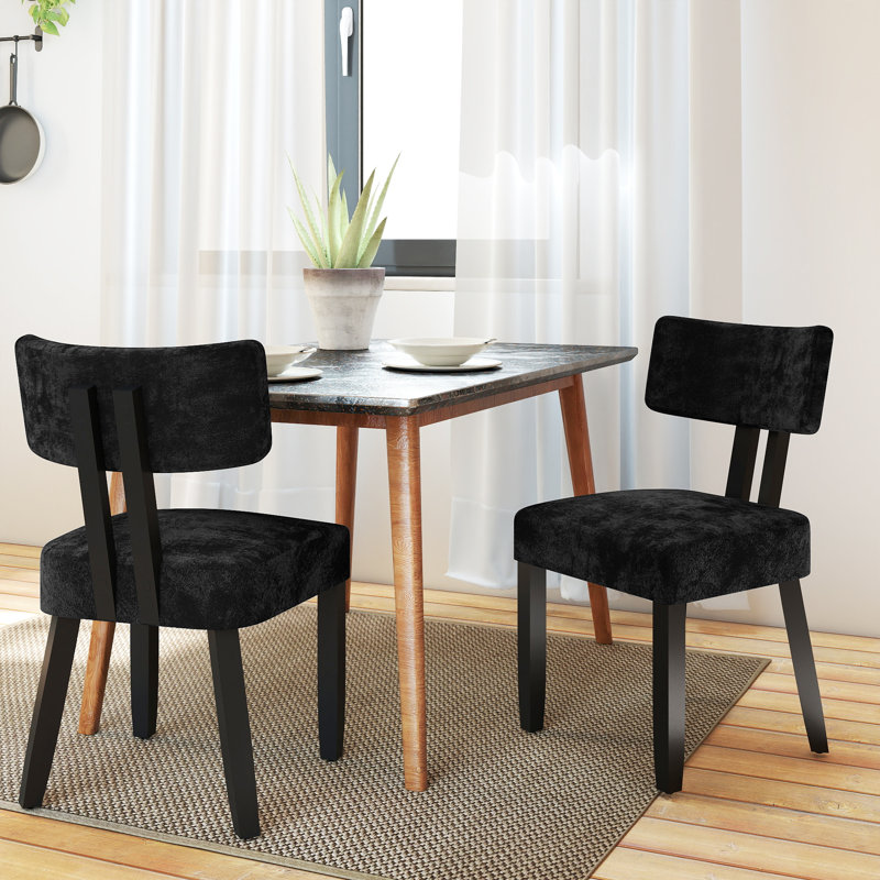 Chaises de salle à manger latérales rembourrées de 18 po de hauteur H 18 po avec pieds en bois massif, 2, Noir, Noir