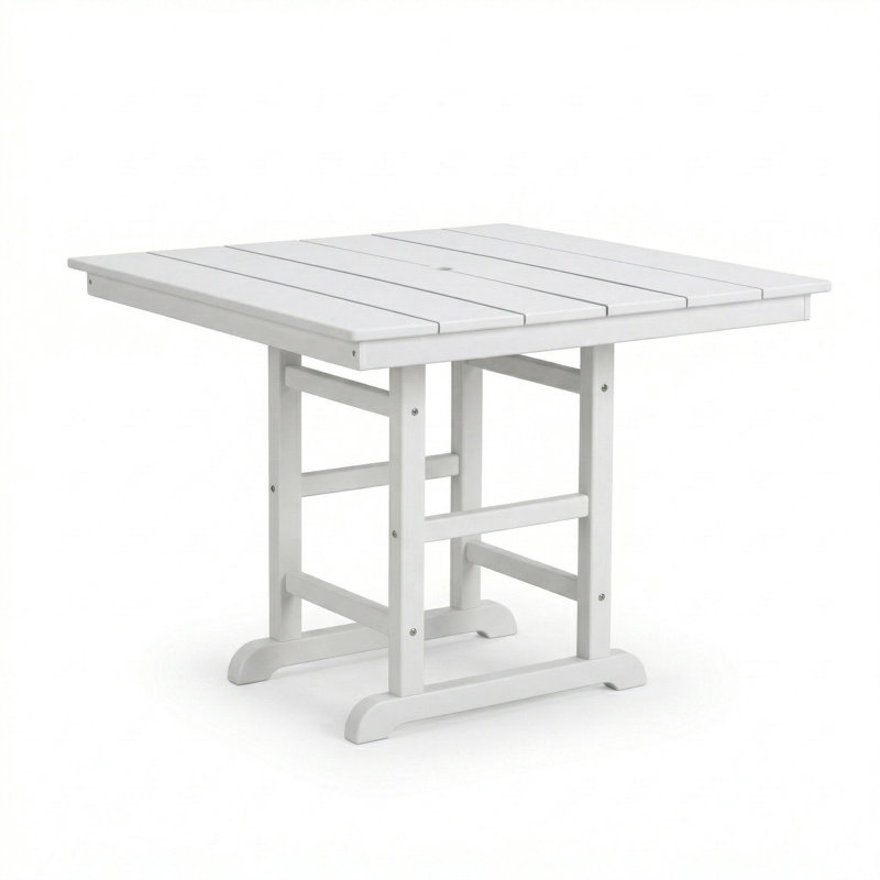Table de salle à manger blanche en PEHD toutes saisons idéale pour l'extérieur, le patio