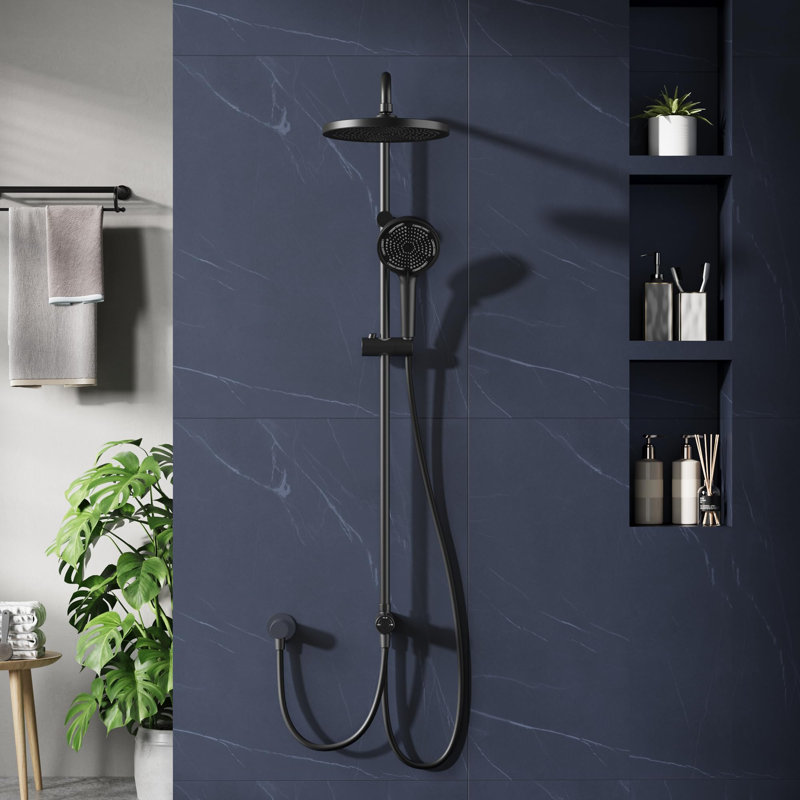 Complete Shower Kit – 25 cm Rainfall Shower Head, Height-Adjustable Rail & 3-Mode Handheld, No-Drill Mounting, 1.5 m Hose, Shower Faucet Set for Bathroom