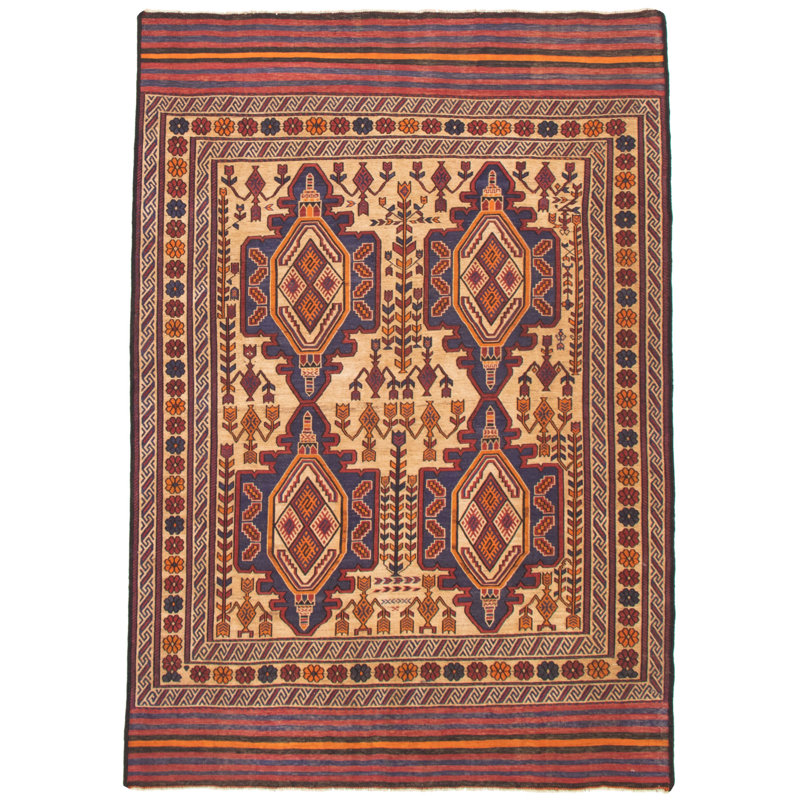 Tapis kaki clair noué à la main de conception unique 6 pi 10 po x 9 pi 2 po Joeylynn