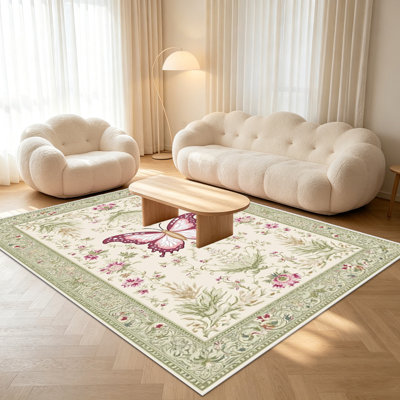 Tapis à motif floral et papillon de 1 pièce pour le salon, doux et confortable, convient à toutes les saisons, facile à entretenir, tapis de sol intérieur lavable à la machine, convient à la chambre à coucher, à la salle à manger, au couloir, au patio, à la maison, à la décoration extérieure.