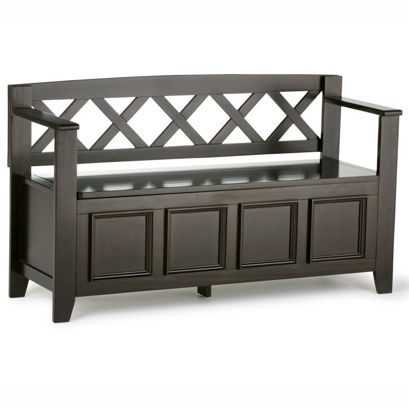 Banc de rangement en bois massif Amherst, Noyer blanc brun