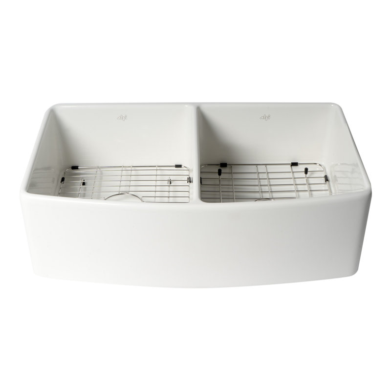 White Fireclay Double Bowl Farmhouse Kitchen Sink