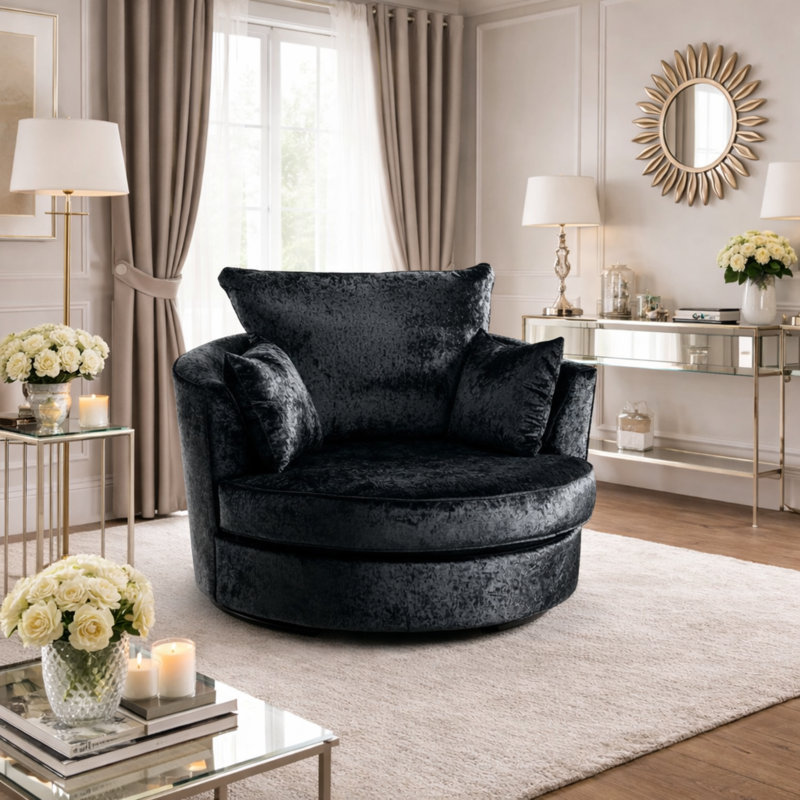 Velvet Swivel Armchair, Black