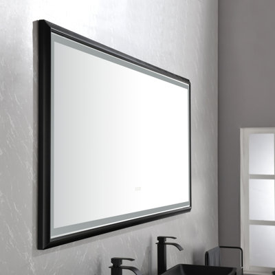 Miroir de salle de bain à DEL avec cadre en aluminium, miroir de meuble-lavabo mural, antibuée, mémoire, 3 couleurs, gradation continue