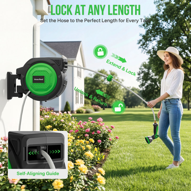 Tuyau d'arrosage rétractable 1/2 po x 150 pi avec 10 modes de pulvérisation pour tuyau d'arrosage mural robuste pour le jardinage extérieur, le nettoyage de la terrasse, le lavage, la douche et le nettoyage à grande portée