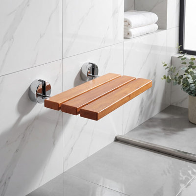 Siège de douche pliable en teck 20,1 po x 13,2 po, banc de douche mural en teck de grande capacité d'une capacité de 440 lb, chaise de douche pliante compacte Home Care pour personnes âgées, enfants