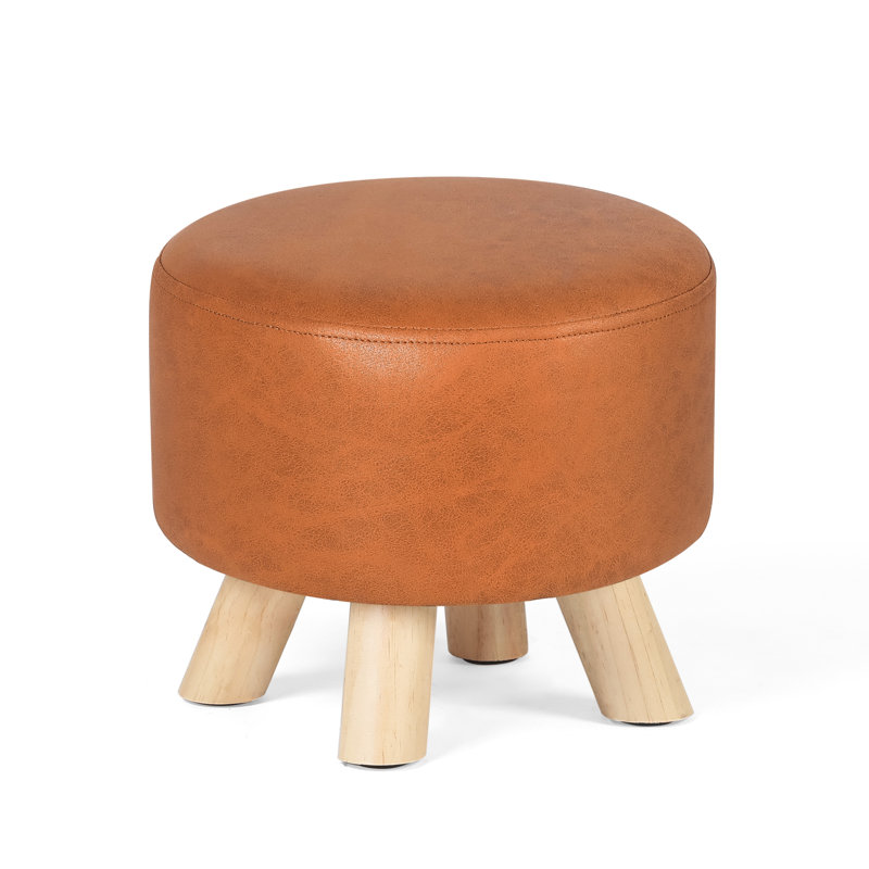 Tabouret rond en similicuir de 28,5 cm avec pieds en bois, petit pouf et marchepied pour animaux, aucun assemblage requis