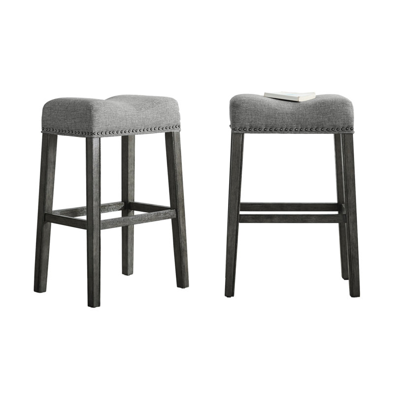 Coco Upholstered Backless Saddle Seat Bar Stools 29" Height Set Of 2, Gray, Gray/Fabric