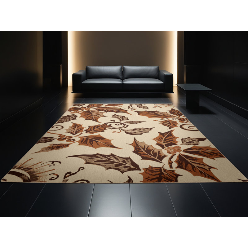 Tapis brun doux et moelleux à motif damassé classique Holly Broward, 8 pieds carrés