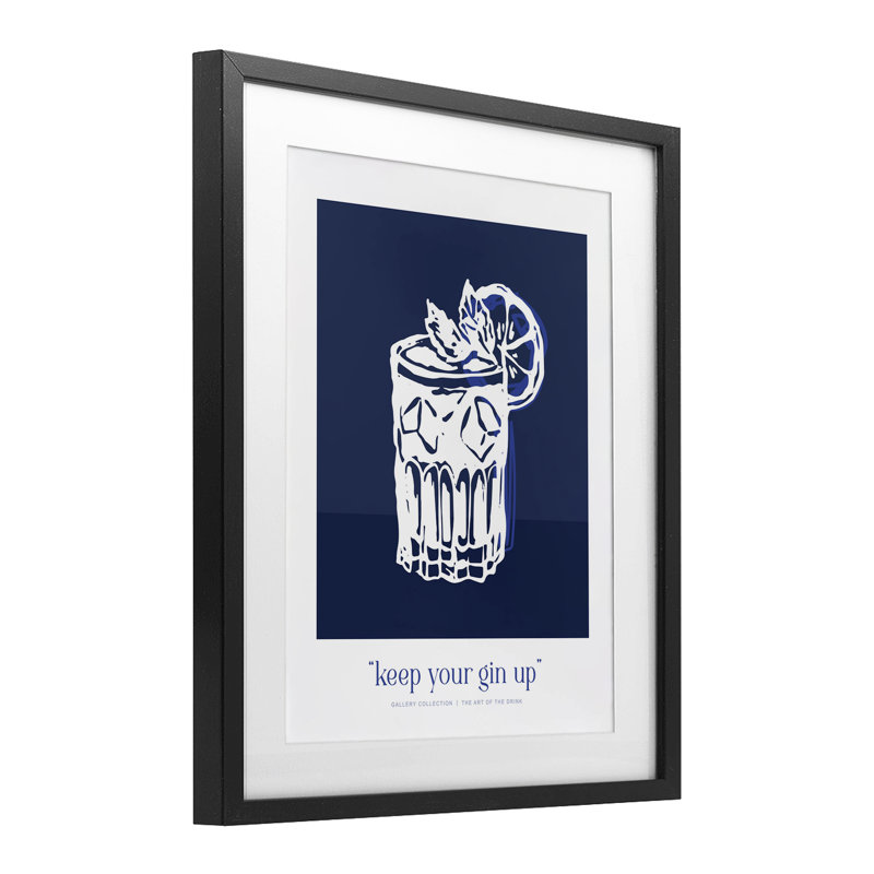 «Navy Keep Your Gin Up», reproduction sous verre encadrée, design par lettré et doublé, H 21 po x l 17 po, Cadre noir minuit