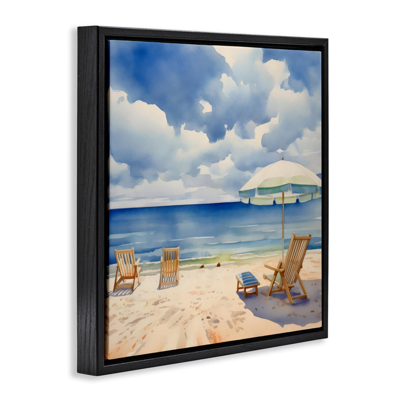 Cadre flottant Place To Relax Beach View, design par LSR Design Studio, Cadre flottant noir de jais, H 18 po x l 18 po