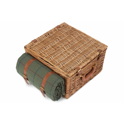 Deluxe 2 Person Wicker Fitted Picnic Hamper with Tweed Effect Lining