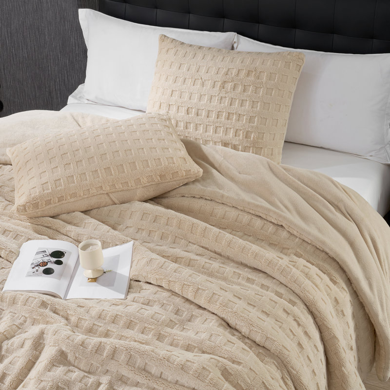 Ensemble d'édredon gaufré moelleux pour l'hiver, kaki, Édredon grand + 2 taies d'oreiller standard, Kaki