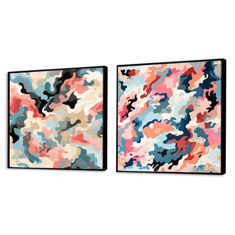 Cynthina - Ensemble de 2 collages carrés abstraits, Cadre flottant noir, H 30 po x l 61 po