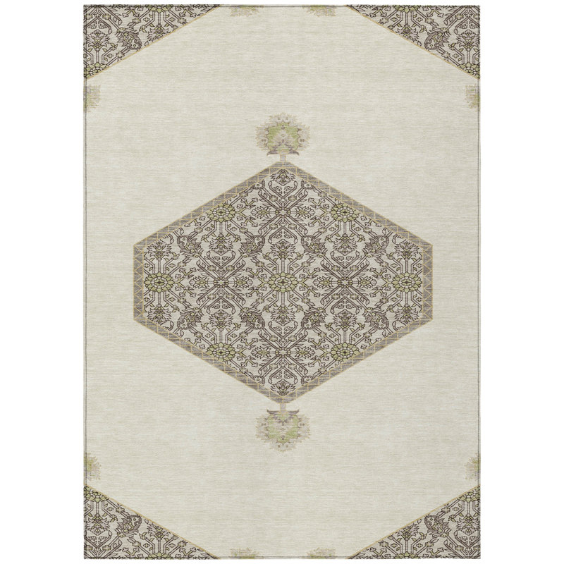 Riven Ivory Washable Indoor-Outdoor Rug - , 5' x 7'6"