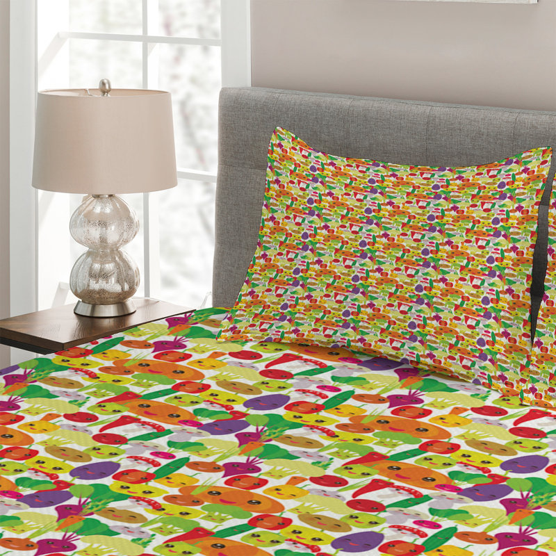 Vegetables Polyester Coverlet, King Bedspread + 2 Shams