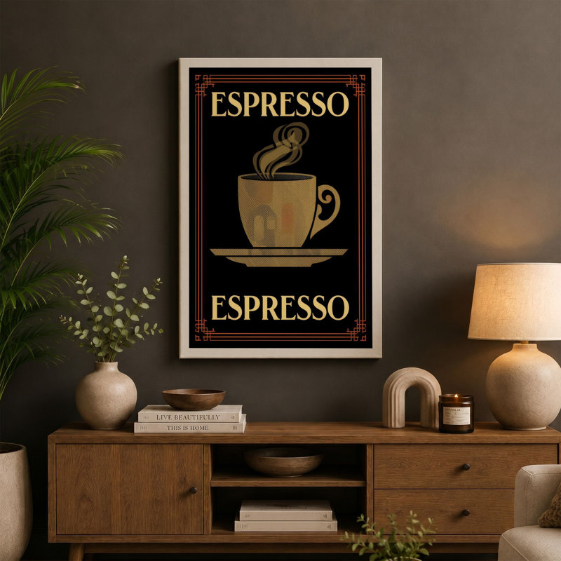 Espresso in Gold Art Deco - Wrapped Canvas, 24x16 - 61.0 x 40.6 cm, Sage Border