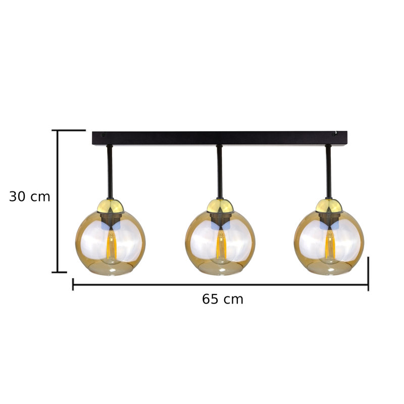 3 - Light Kitchen Island Pendant, Black/Gold