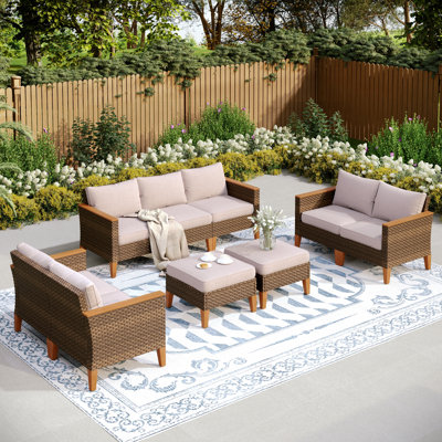 Argyri 9-Piece Wicker Outdoor Patio Conversation Furniture Sectional Set with Fire Pit Table