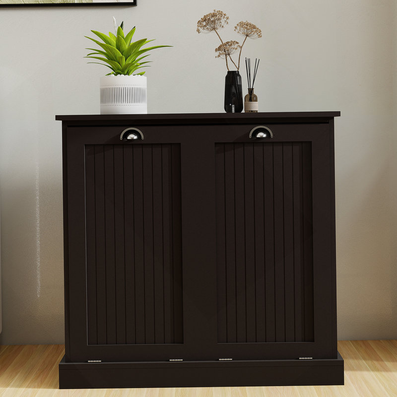 Durable And Stylish Laundry Sorter Cabinet With Two Compartments For Efficient Organization And Modern Design, Black