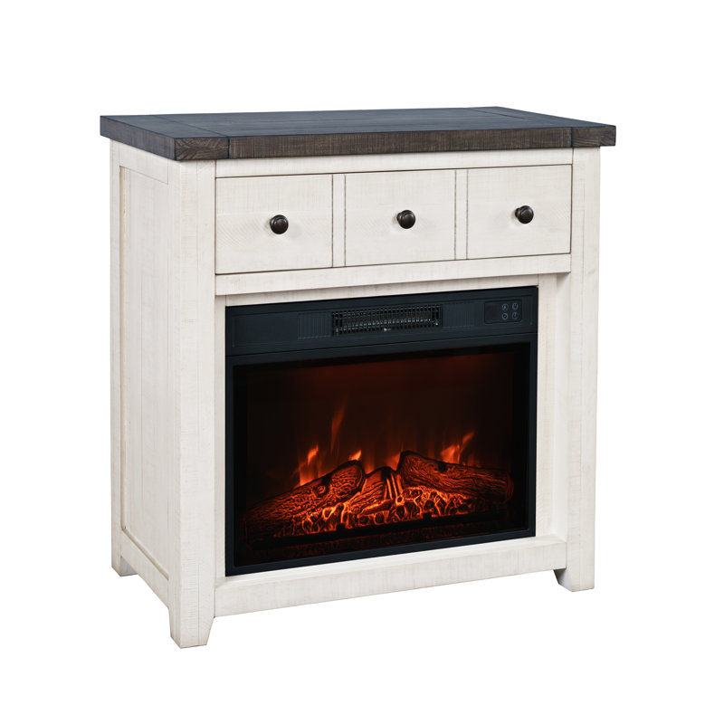 Eradis Solid Wood Rustic 32" Farmhouse Electric Fireplace Console TV Stand - Antique Black, White