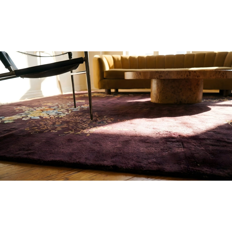 Hand Knotted Pile Wool Rectangle Purple / Lavender Mauve 1920s Antique Rug