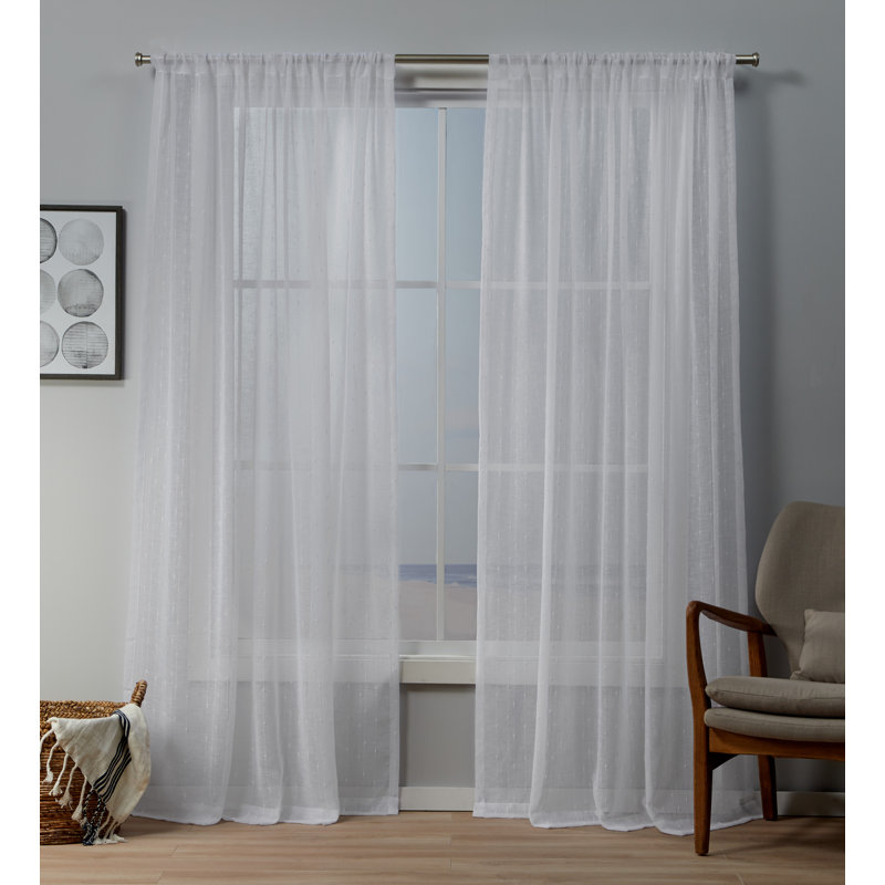 Paire de rideaux transparents avec passe-tringle Noyes, L 54 po x L 84 po, Blanc
