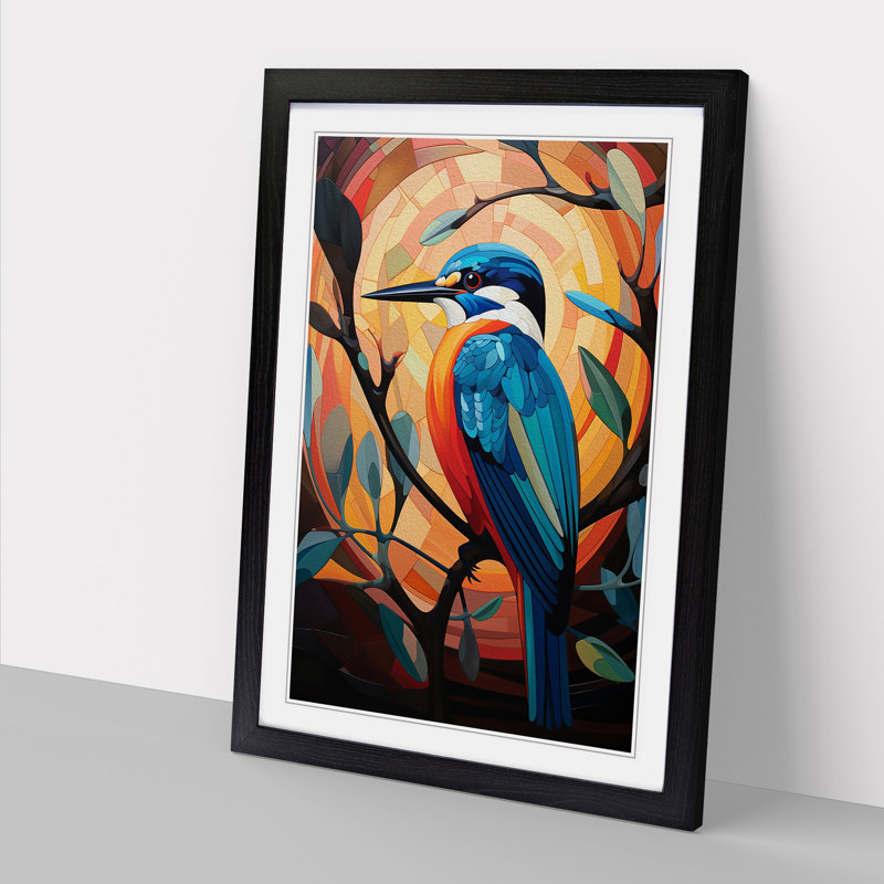 Kingfisher Constructivism No.2 - Single Picture Frame Print on Wood, 34cm H x 25cm W x 2cm D, Black 