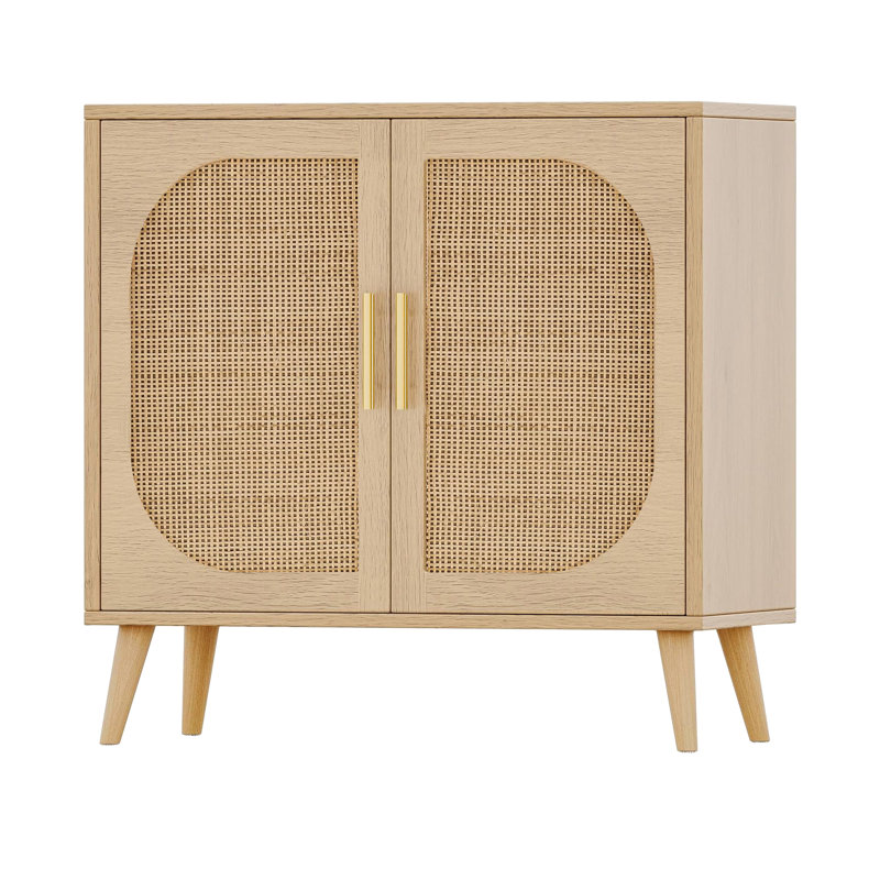Armoire de rangement pour chaussures, avec deux portes et 4 compartiments de rangement, pieds en bois massif, Naturel