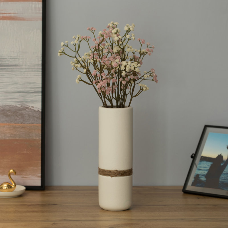 Vase de table en céramique Bequette, H 11 po x l 3,5 po x P 3,5 po, Blanc