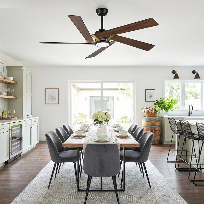 60" Modern Farmhouse Dimmable LED Ceiling Fan With 3CCT Lights And Remote Control, 5 Dual Finish Wood Blades, Quiet 6 Speed Reversible DC Motor, 6"/10" Downrods Included