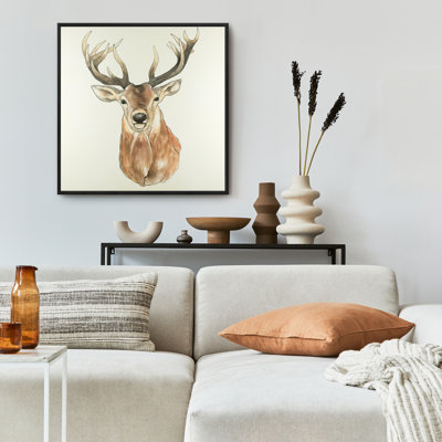«Front Deer Portrait» - décor de toile encadrée rustique