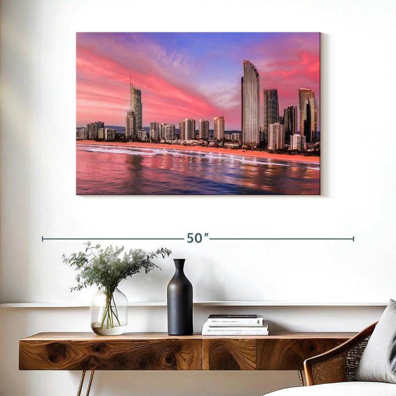 Pink Surfers Paradise Skyline, 26" H x 39" W
