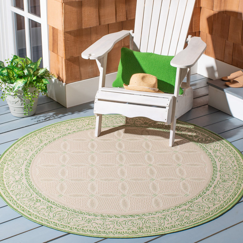 Oriental Natural/Olive Indoor / Outdoor Area Indoor/Outdoor Area Rug, Round 6'7"