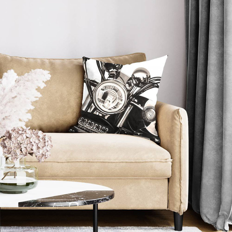 Realistic sepia motorcycle - 20"x20" Throw pillow cover - Poly twill - Print on demand, 20"H x 20"W, Brown
