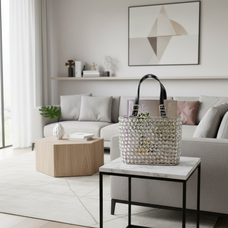 Cartera Cristal Tote, Black/Silver/Clear