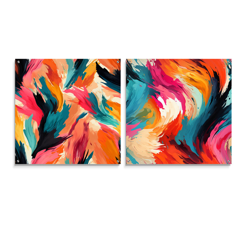 Daileigh - Ensemble de 2 peintures murales abstraites en acrylique, H 36 po x l 73 po