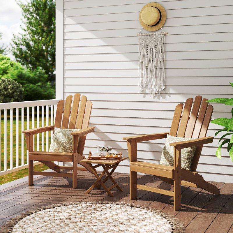 Ensemble de 3 chaises Adirondack d'extérieur Grade A en teck (2 chaises + 1 table d'appoint)