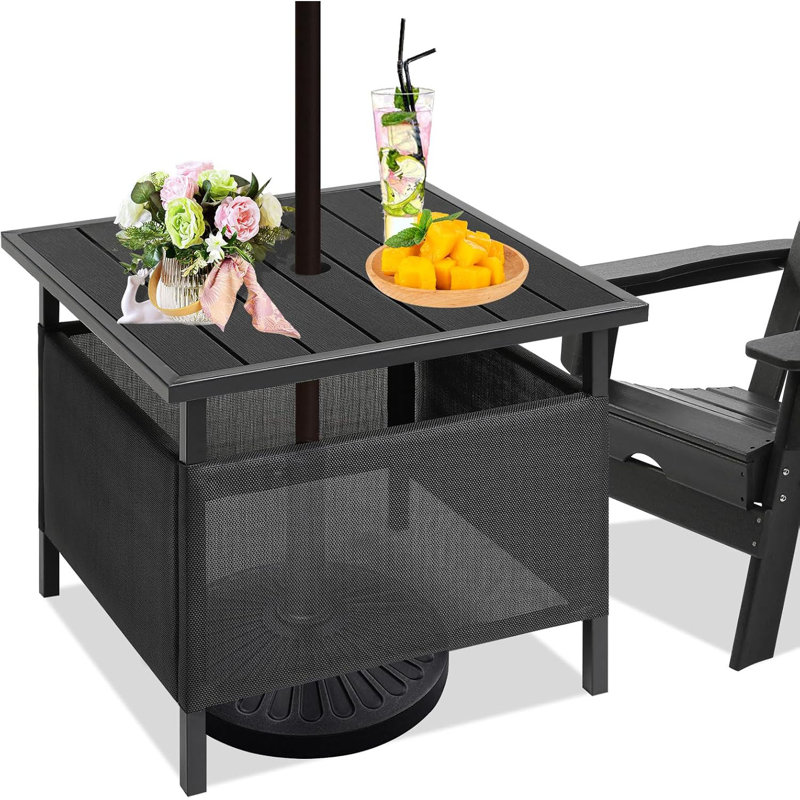 Adirondack Square Side Table With Umbrella Hole, Pool Composite Patio Table,HDPE End Tables For Backyard,Pool, Indoor Companion, Easy Maintenance & Weather Resistant(Black)