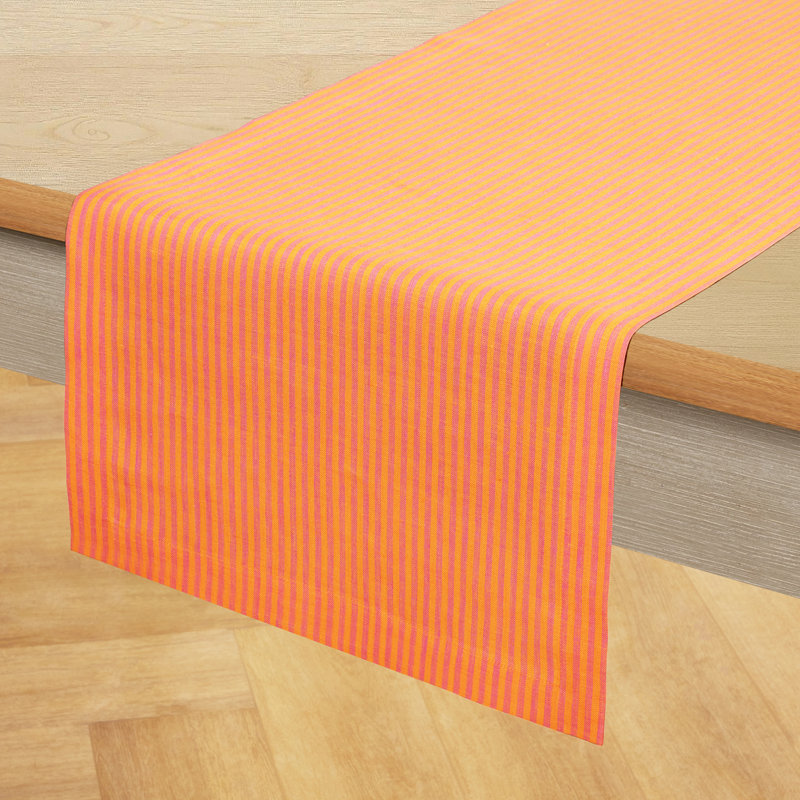 Narrow Stripe - 100% Pure Linen  Table Runner, 108" x 14", Pink/Orange