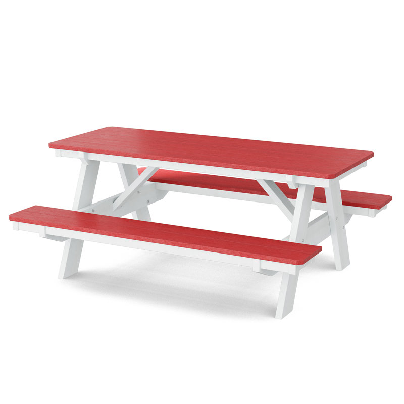 Table de pique-nique 72 "avec bancs attachés Heritage, Cardinal rouge / blanc