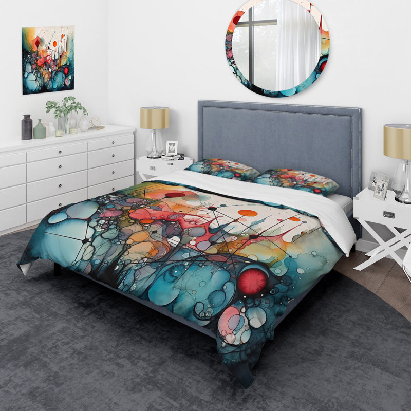 Ensemble de housse de couette en microfibre / polyester Green and Orange Ethereal Terrains III Bedding