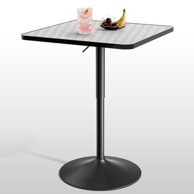 Bistro Pub Table Square Adjustable Height Cocktail Bar Table with Metal Base and Wooden Table Top by Ebern Designs