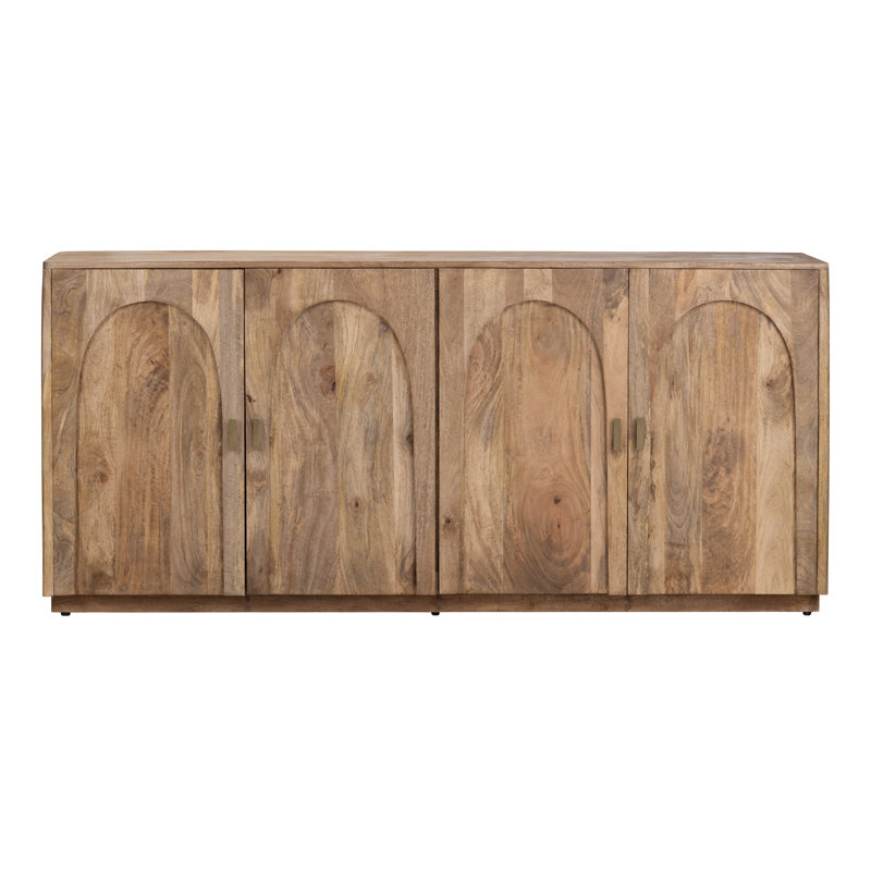 74" Brown Solid Wood 4-Door Media Credenza_Sideboard