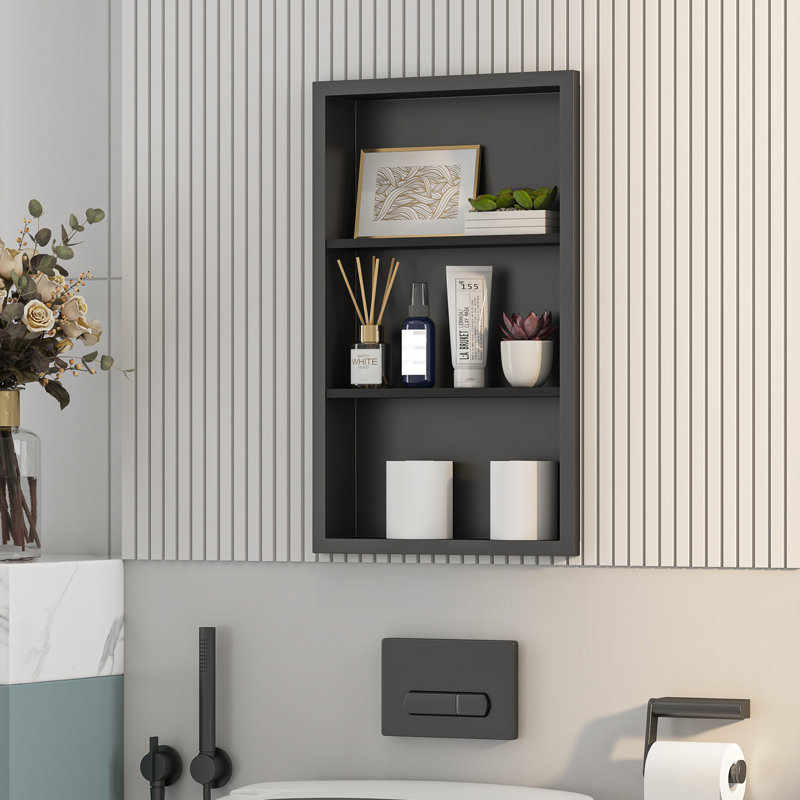 Armoire murale en niche 15,3 "x 25" avec 3 tablettes, Noir mat