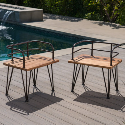 Chaise industrielle en bois et métal - 2 chaises, sièges, structure en fer rustique, cadres de finition, pour patio extérieur