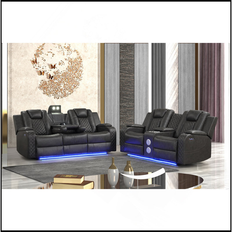 DEL et fauteuil inclinable électrique 2 pièces en similicuir noir, Noir