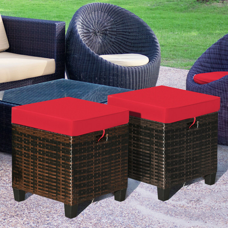 Florah Upholstered Outdoor Ottoman, Red